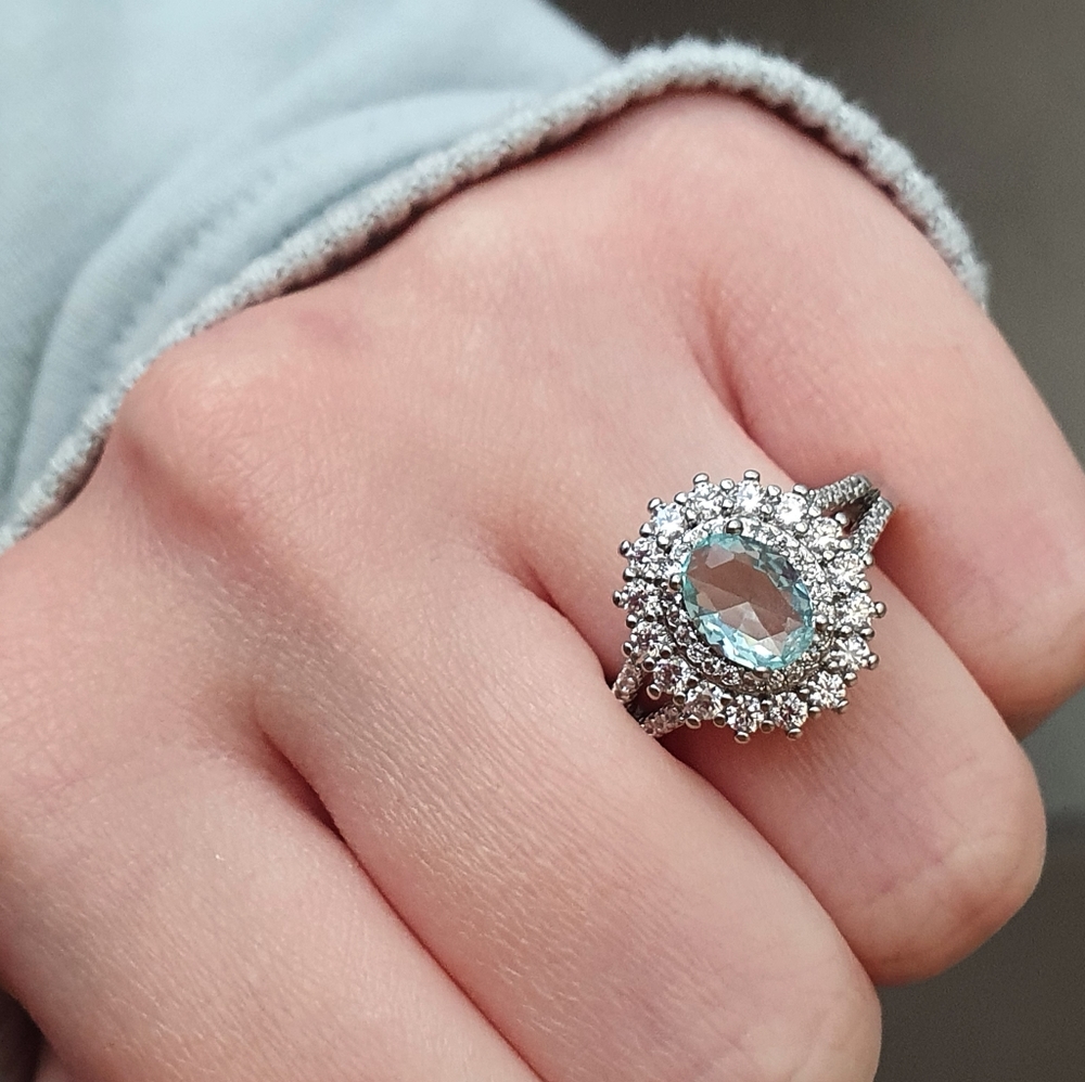 Charm Silver Designer Blue/White Diamond Ring